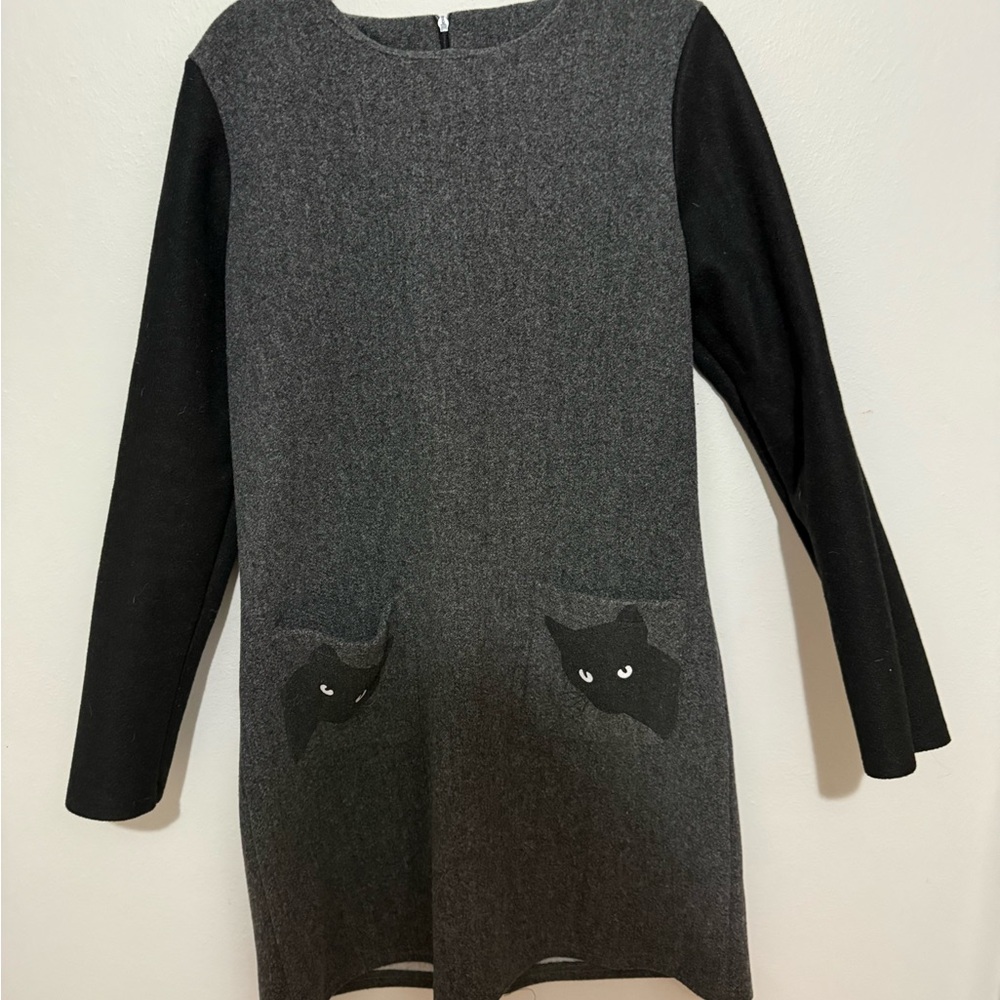 Gray & Black Cat Pocket Tunic Dress